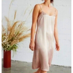 Jenni Kayne XS Satin $465 Midi Everyday Slip Dress Silky Blush Nude Pink NWT